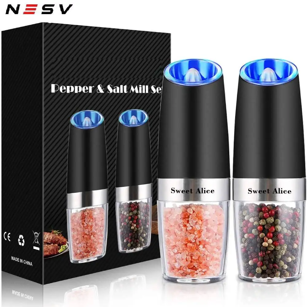 

NONE Set Electric Pepper Mill Stainless Steel Automatic Gravity Induction Salt and Pepper Grinder Kitchen Spice Grinder Tools