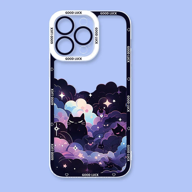 thumbnail image 1 of Funda de teléfono transparente con dibujos animados de cielo estrellado, gato negro, para Samsung Galaxy S24, S23, S22 Ultra, S21, S20 FE, Note 20, 10 Plus, A15, A25, A35, A55, 1 of 5