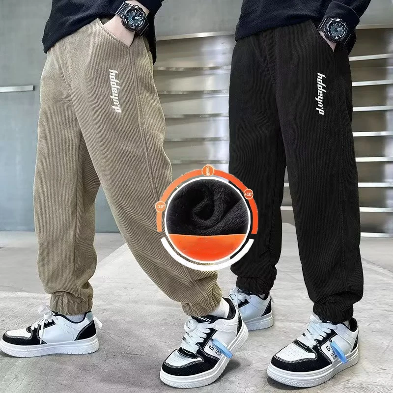 Boys Pants Autumn Winter Children Plush Thickened Casual Pants Bathroom All In One Velvet