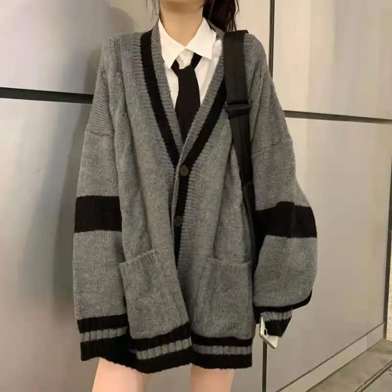 

Autumn Women Cardigans Single Breasted Knitwears V-neck Solid Knitted Sweater Female Cardigans Casual Outerwear Coats N52