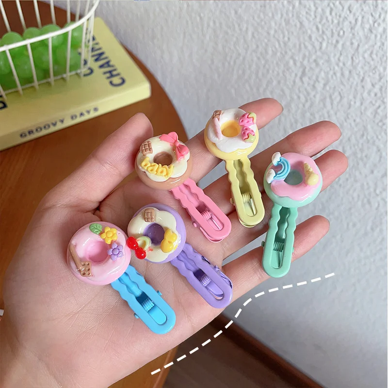 

Summer Funny Cartoon Doughnut Cherry Flower Rainbow Hair Clips For Girl Kids Cute Kawaii Fairy Hairpin Fashion Accessories
