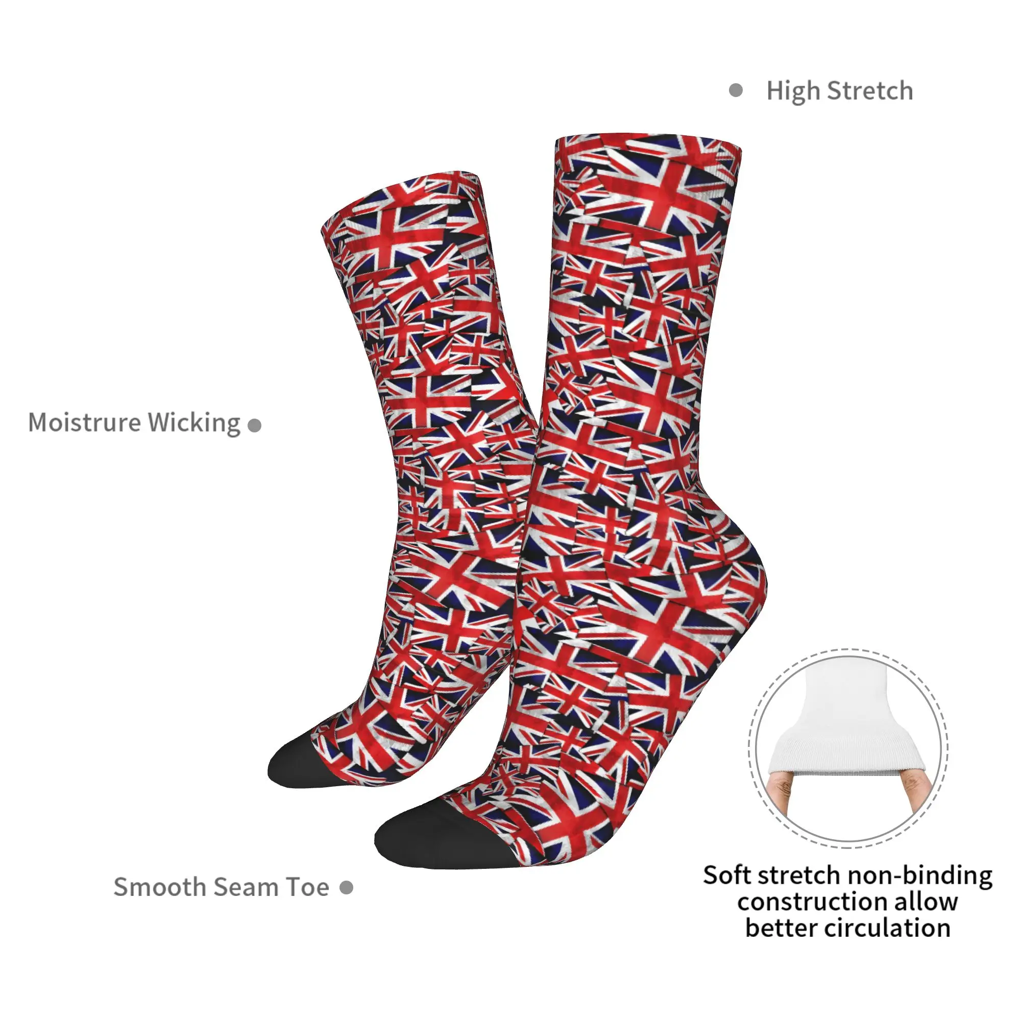 Benutzerdefinierte Neuheit Druck Union Jack Flagge der britischen Socken für Männer Frauen dehnbare Sommer Herbst Winter Schottland Crew Socken – Detail 7