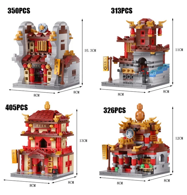 Chinatown Building Block China City Mini Street View Bricks Streetscape Blacksmith Medicine Shop Inn Jewelry Store Toy For Gifts 1