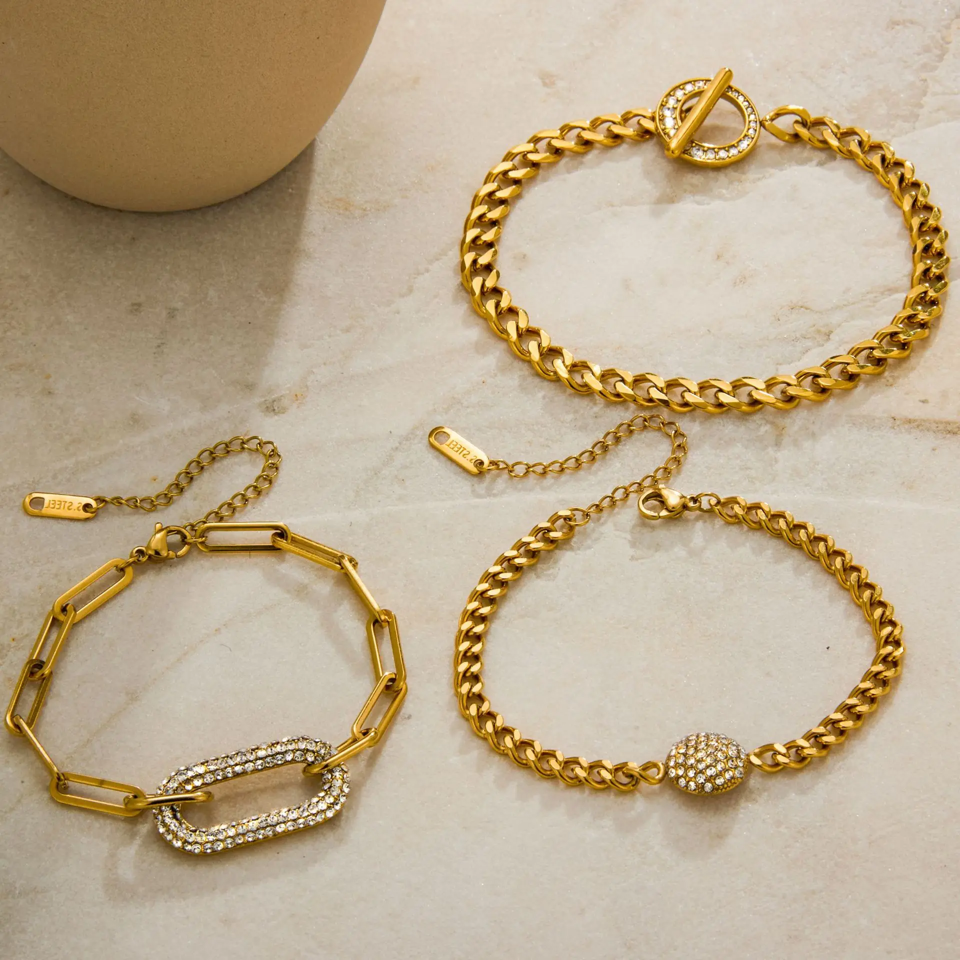 Occident Style Pave CZ Zircon Geometric Bracelet Sparkle 18K Gold Plated Metal Chain Hypoallergenic Bracelets Punk Jewelry Gift