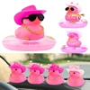 Car Cowboy Rubber Ducks, Dashboard Decorations Pink Duck for Car Ornament Accessories with Hat Heart Glasses Chain, Pink 1