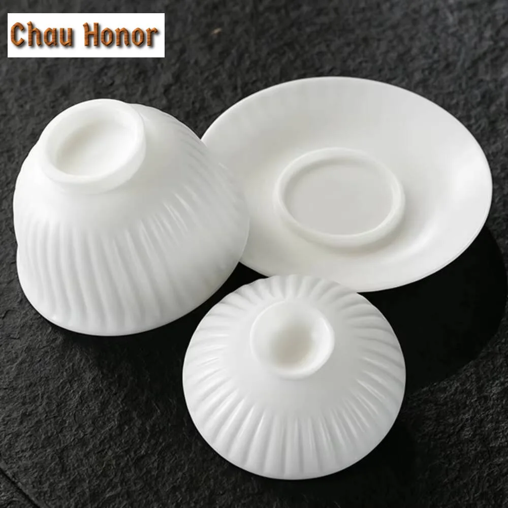 160ml High End White Jade Porcelain Gaiwan Elegant Ice Seed Thin Body Tea Tureen Tea Brewing Cover Bowl Chinese Tea Set Craft