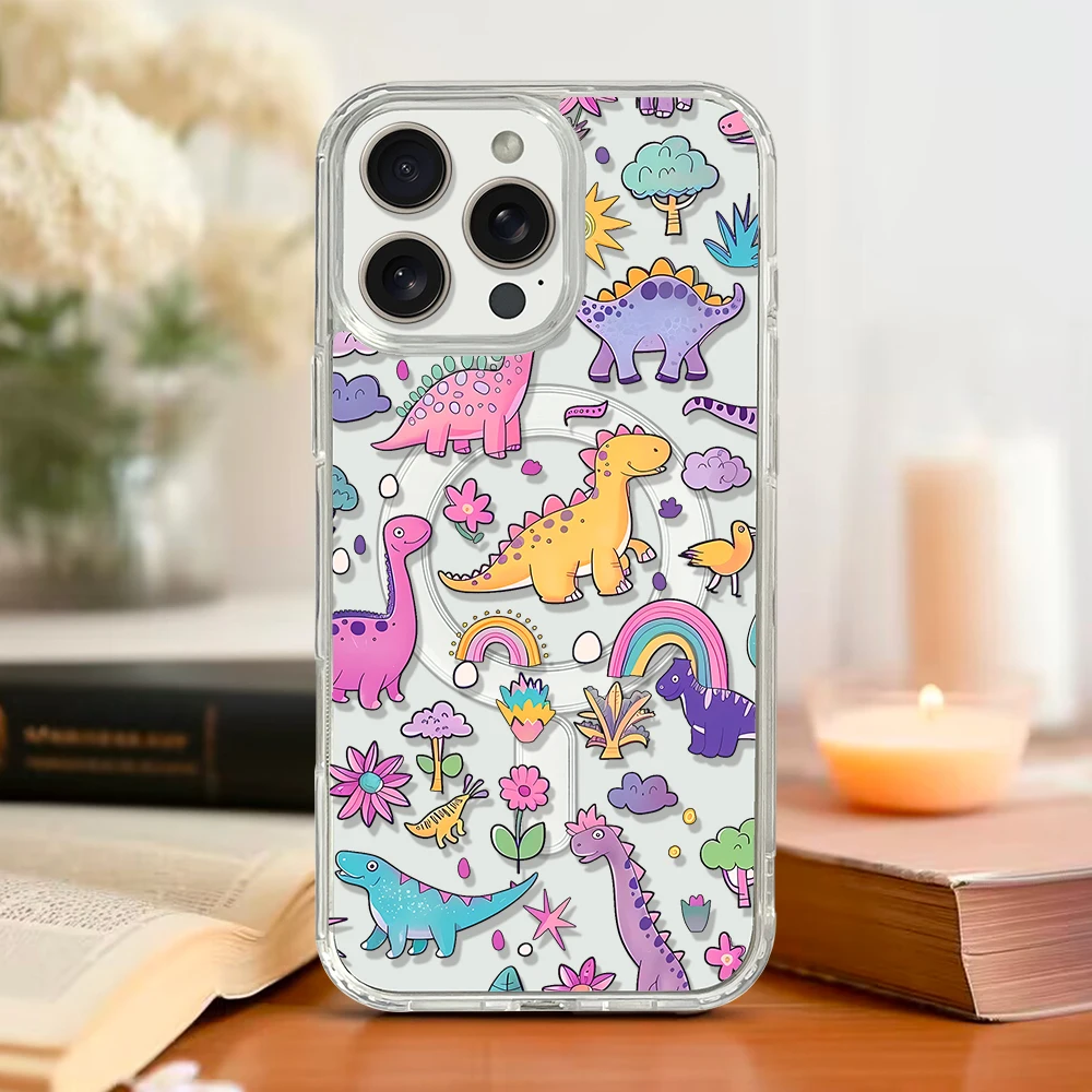 Adorable Dinosaur-Themed Magnetic Transparent Phone Case