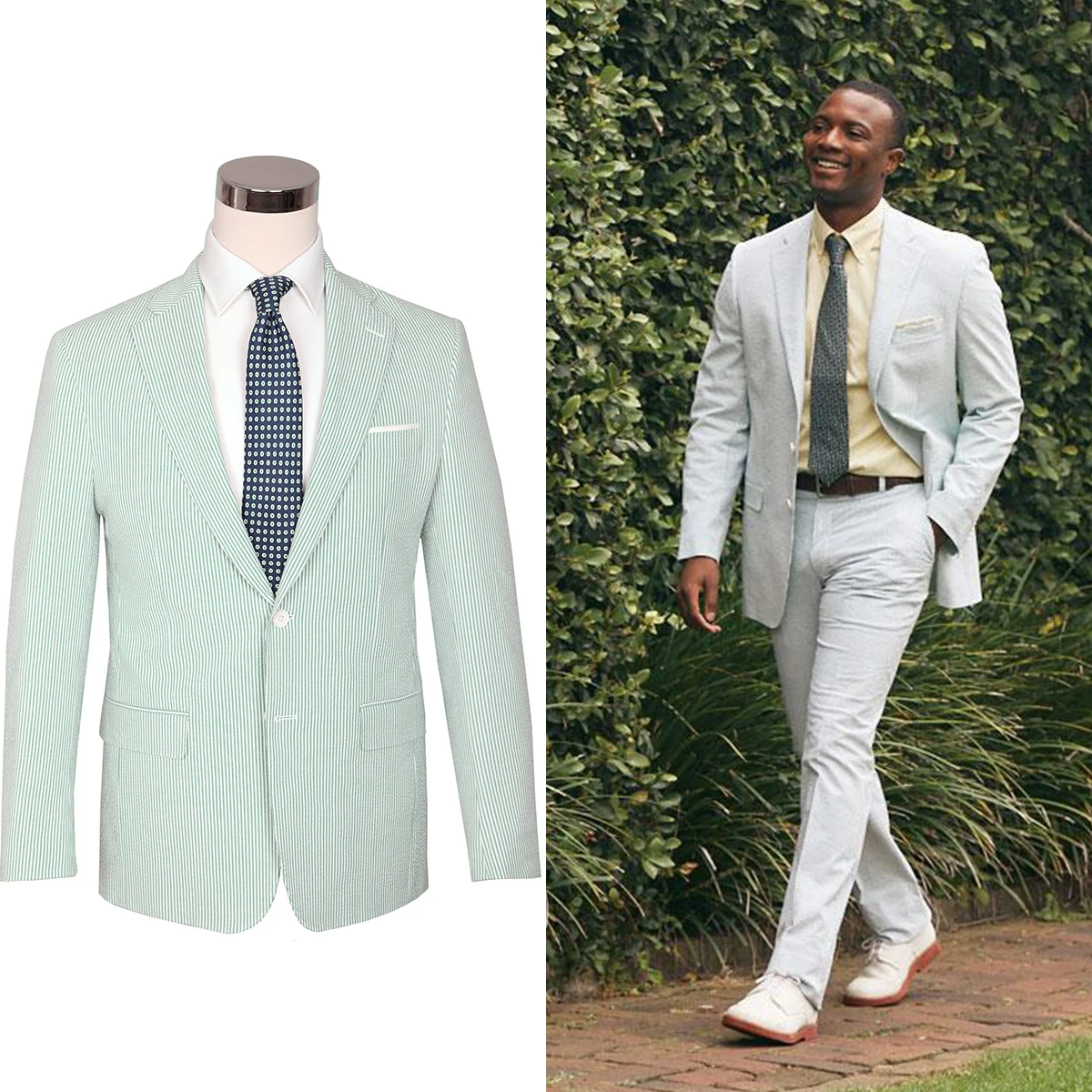 Green Men\'s Suit 2 Pieces Blazer Pants One Button Peaked Lapel Business Pinstripes Formal Wedding Groom Tailored Costume Homme