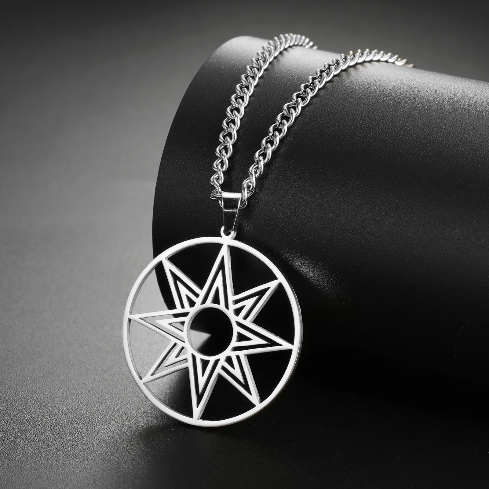 LIKGREAT Large Octagram Necklace Stainless Steel 8 Point Star of Ishtar Innana Star of Venus Charm Pendant Hellenic Necklace