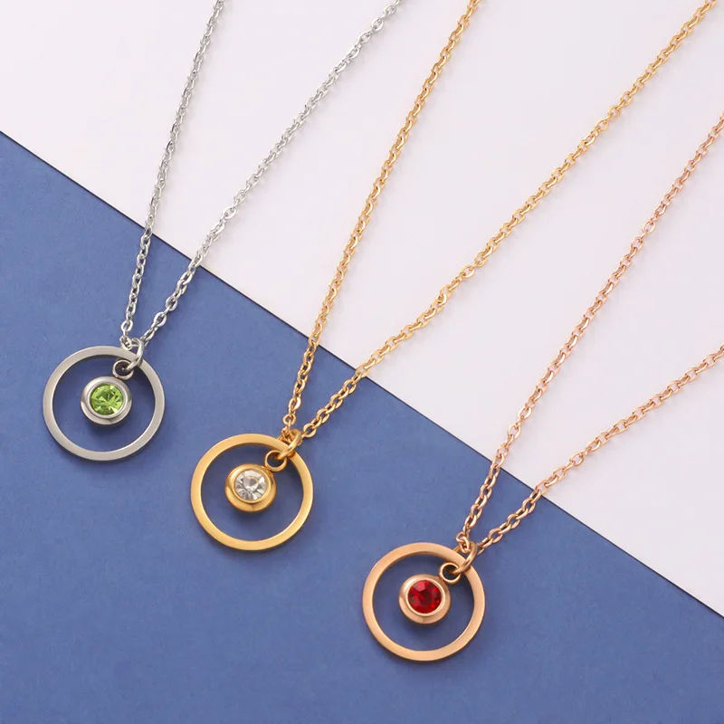 

10Pcs/Lot Stainless Steel Birthstone Necklace Woman Lover Heart Pendant Necklaces Birthday Gift Fashion Jewelry
