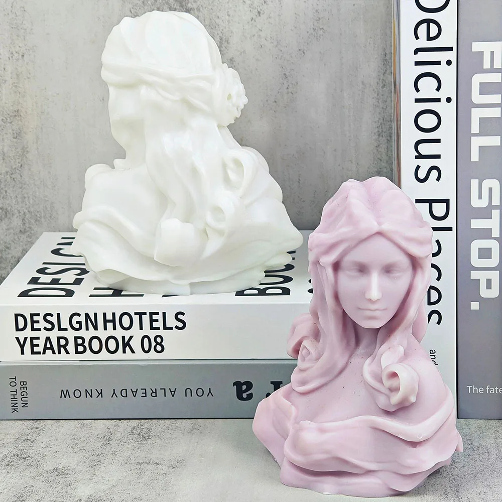 3D Goddess Statue Candle Silicone Mold DIY European Goddess Bust Sculpture Scented Candle Gypsum Mould Craft Tabletop Decor Gift