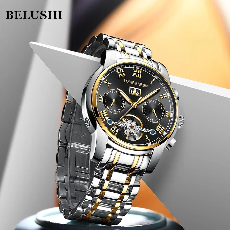 2024 new Automatic Mechanical Business Wristwatch Luxury Stainless Steel Band Watch for Man Waterproof Sport Large Dial Clock