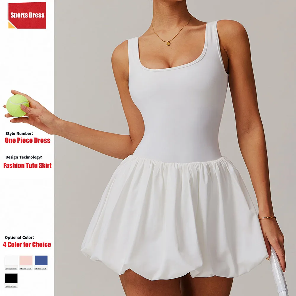 Cloud Hide Workout Running Dress Golf Tennis Gym Yoga Dresses Women Girl Safe Long Tutu Skirts Fitness Sports One Piece Dress