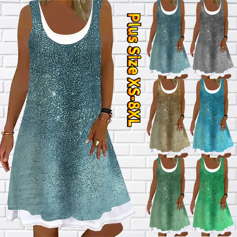 

2022 New Women's Sleeveless Dress Summer Everyday Casual 3D Vintage Print Vest Skirt Knee Length Dress Comfort Party Dress