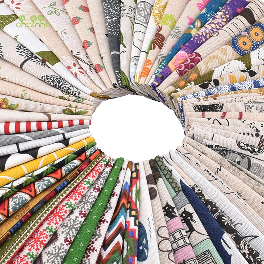 Chainho,Cotton Linen Fabric,DIY Quilting Sewing Material,Patchwork Cloth,Cartoon Or Floral Series,15 Pieces,Random Designs,15PC7