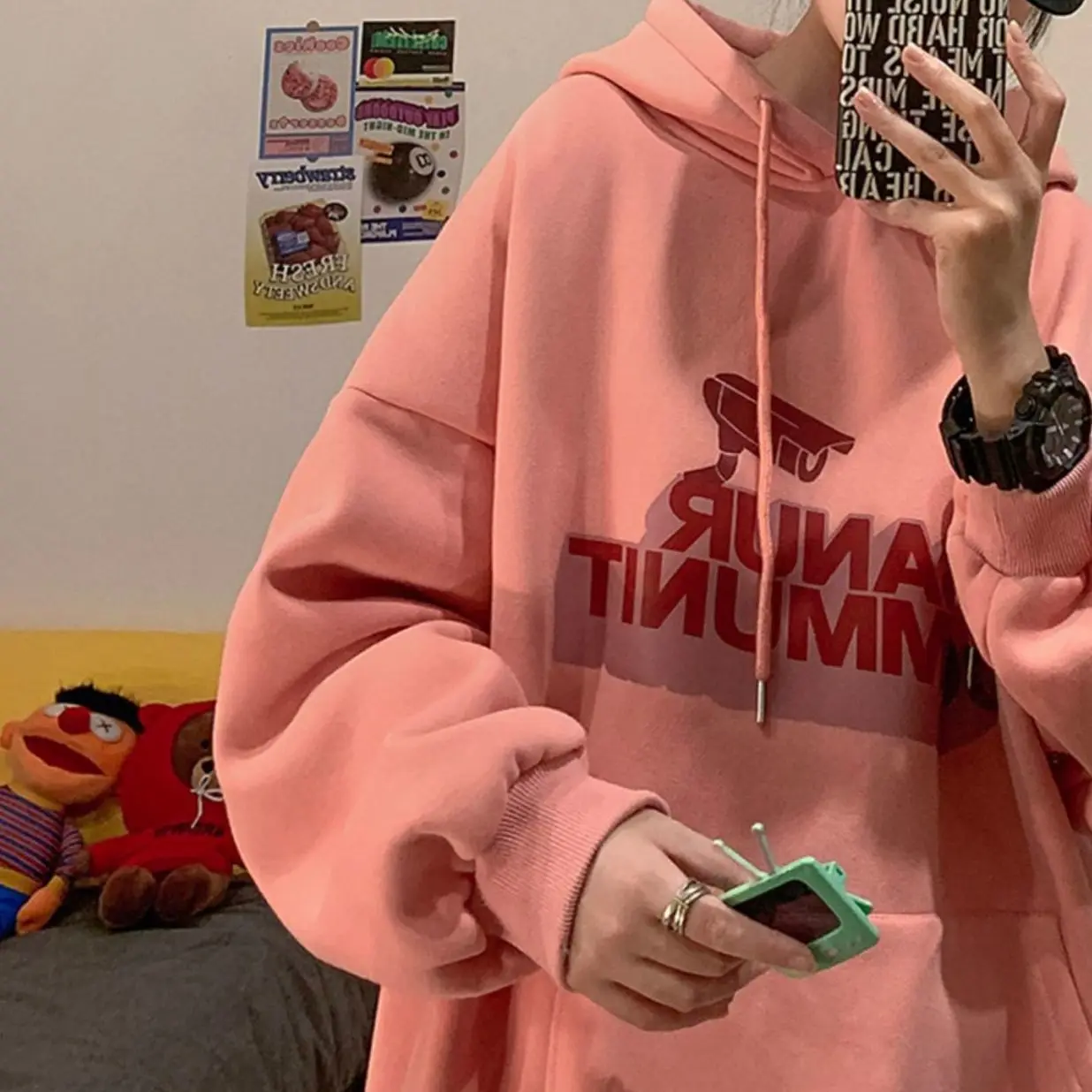 Vintage Women Men Letter Printed Hoodies Casual Warm Long Sleeve Baggy Pullover New Loose Y2K Harajuku Thin And Thick