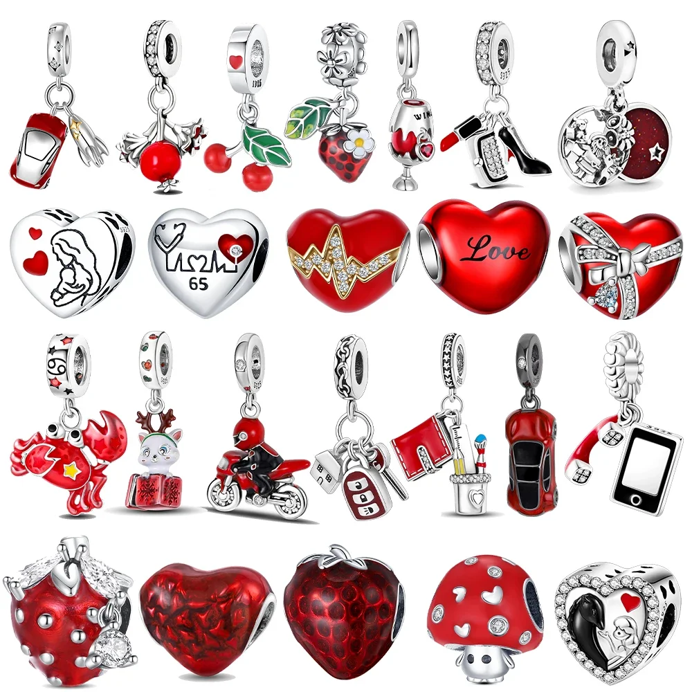 

Red Strawberry Jewelry Pendant Charms Fit Original Pandora Bracelet 925 Sterling Silver Charm Bead Necklace Diy Female Jewelry