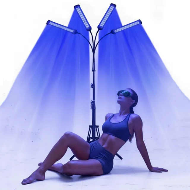 60W Facial Solarium for Home 360° Rotation 432 LEDs 460nm&490nm Blue Light Tanning Lamp for Face&Body 38-160cm Adjustable Stand 1