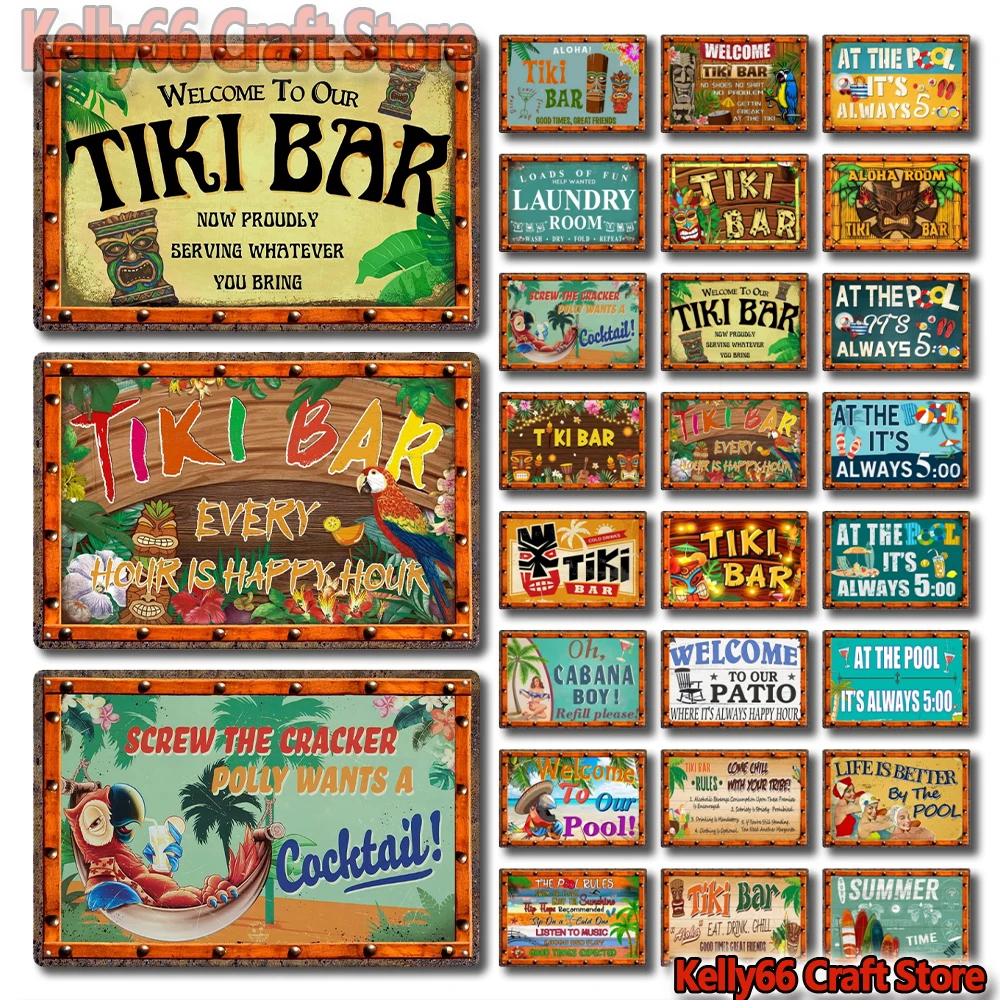 

[ Kelly66 ] Summer Welcome To Our Pool TIKI Bar Man Cave Rules Tin Poster Metal Sign Decor Wall Art Painting 20*30 CM Dy257