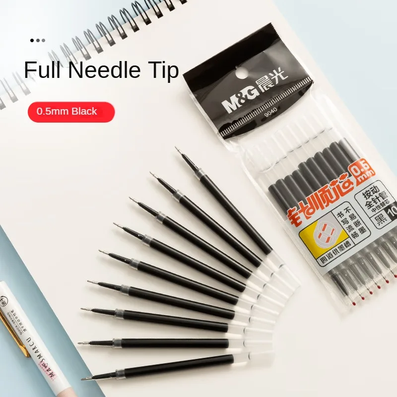 M&G 10-Pack 0.5mm Black Press-to-Write Ballpoint Pen Refills - Quick-Drying, Full Needlepoint, Four-Channel Ink Feed System 2
