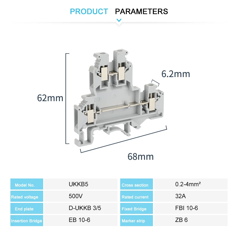 10Pcs UKK/UKKB 5 이중 레벨 터미널 블록 2 레이어 0.2 - 4 mm² 플러그 와이어 전기 나사 커넥터 DIN 레일 터미널 UKK5 UKKB5