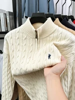 Luxe poney broderie marque de créateur pull hommes nouvelle mode Jacquard Paul décontracté demi fermeture éclair col montant tricoté pull 1