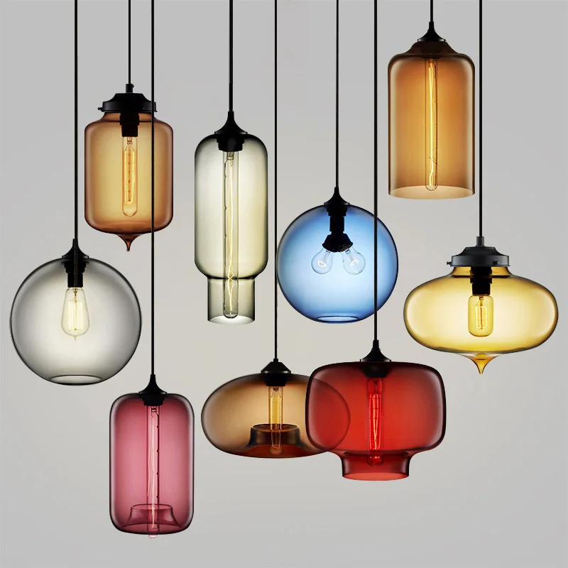 

Новый простой современный подвесной светильник 6 цветов со стеклянными шариками, подвесные светильники e27 для кухни, ресторана, кафе, бара