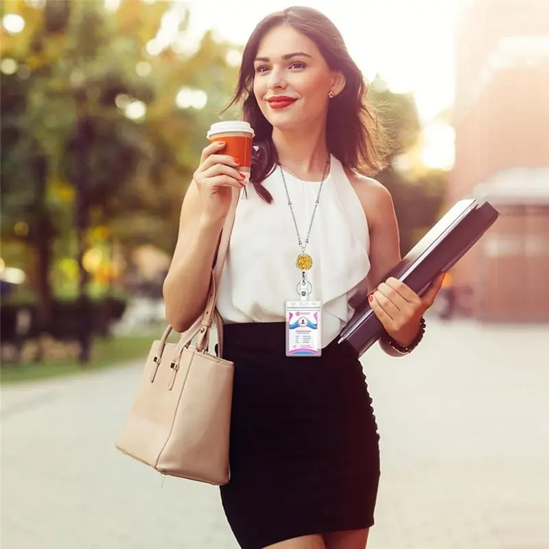 3팩 여성용 ID 배지 끈 세트, 여성용 ID 배지 홀더 6개 포함, 크루즈 끈, 스테인리스 스틸 글리터