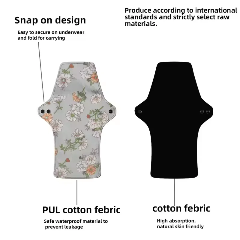3PCS Washable Cotton Menstrual Pad Reusable Printed Maternal Sanitary Napkin Breathable Soft Care Pad 30cm 26cm 20cm to Choose 4