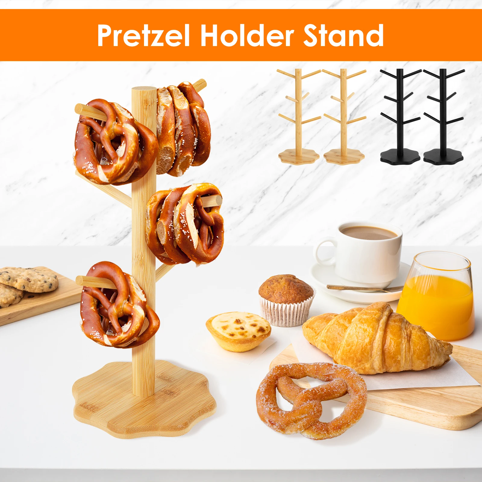 2Pcs Wooden Pretzel Holder Stand Tree Shape Pretzel Display Holder Desktop Sausage Stand Kitchen Stands for Sausage Decoration