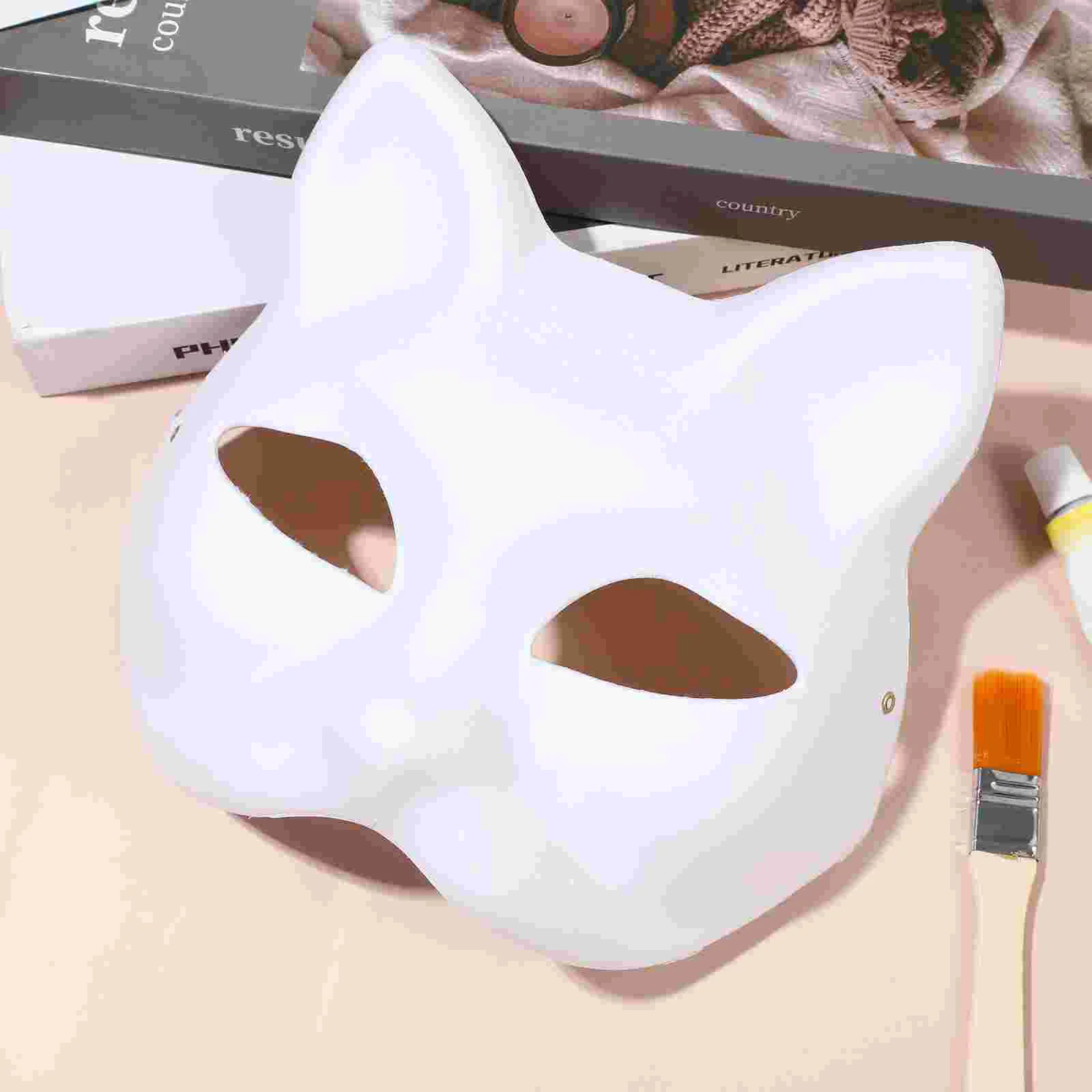 White Mold Miss Cosplay Accessories Paintable Animal Masks Masquerade Cat Face 10 Pcs