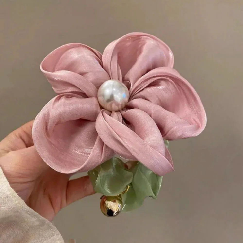 Elegant Pearl Rhinestone Flower Hair Rope Scrunchie