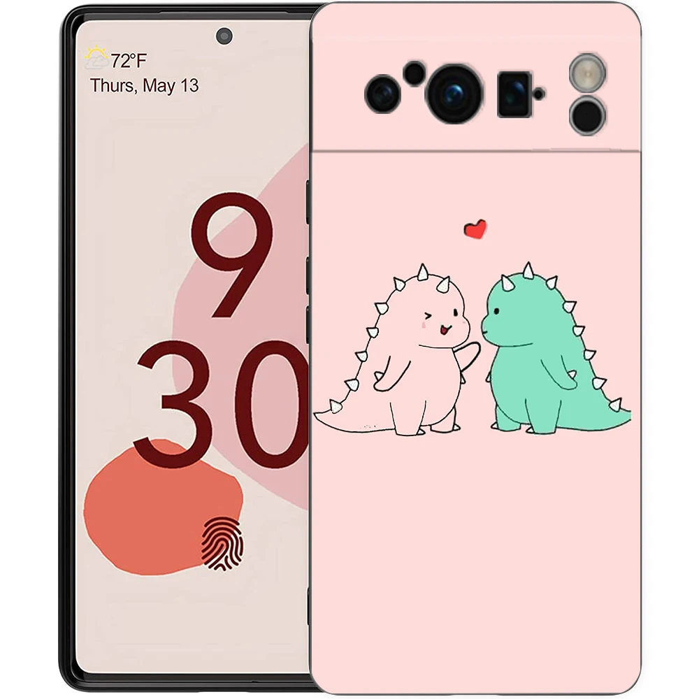 Adorable Dinosaur Bear Couple Shockproof Black Silicone Phone Case
