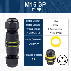 Waterproof Outdoor Electrical Connector Box with Screwless Terminal (IP68 - M16 3P 7 - 10mm)