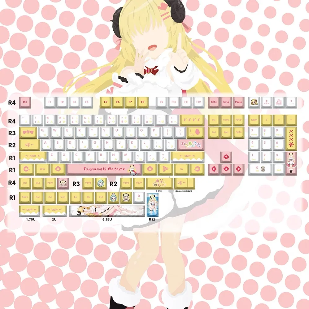 Tsunomaki Água Key Cap Vtuber Hololive Cover Sublimação Pbt Dye Cherry mx Interruptor do Eixo Cruz Teclado Mecânico