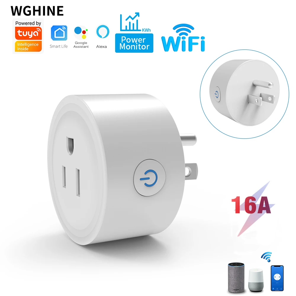 Tomada Inteligente Tuya Wifi Plugue Eua Controle Remoto Eletrodomésticos Smart Life Alexa Google Home 16a