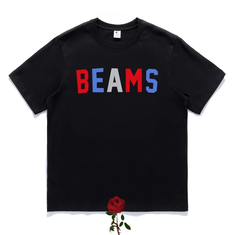 Harajuku Beams T-shirts Simple Fashion Colorful Letter Logo Print Clothing Men Women Cotton Round Neck BEAMS JAPAN Tops