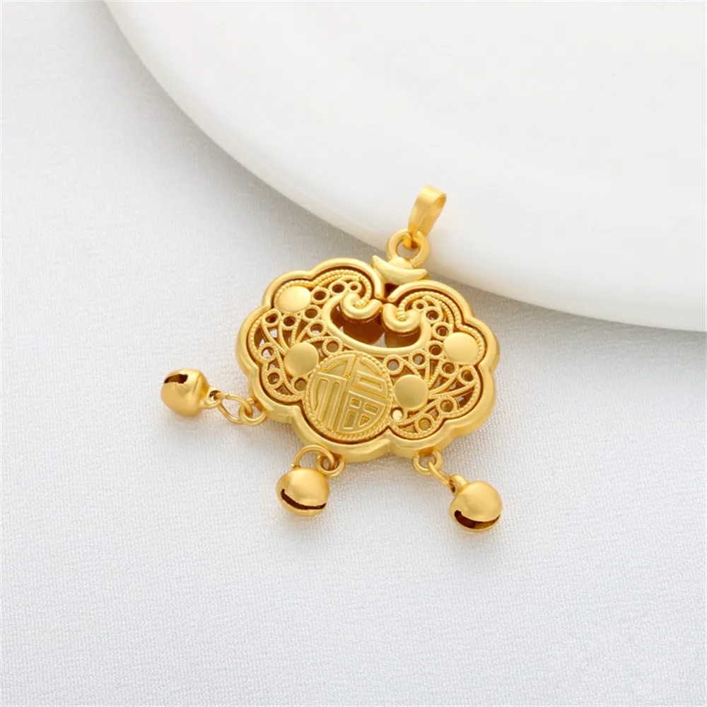 18 karat gold matte gold sand gold ruyi lock fortune pendant diy handmade sweater chain necklace hanging jewelry accessories