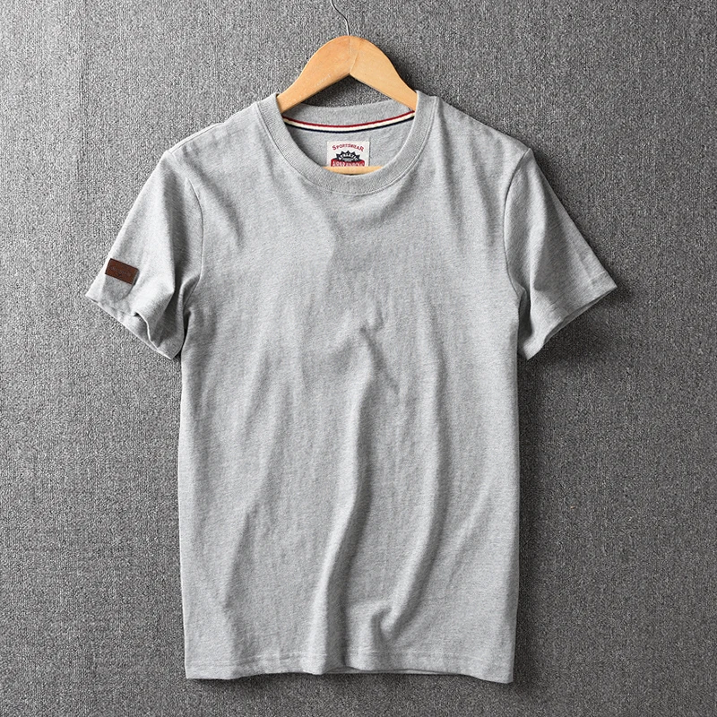 Summer New American Retro Short-sleeved O-neck Solid Color T-shirt Men's Fashion Simple 100% Cotton Washed Casual Sport Tops