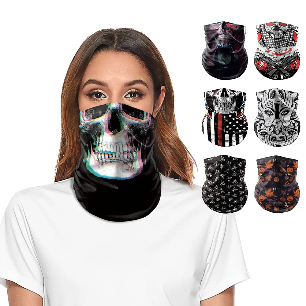 

Halloween theme Skull Balaclava Outdoor Sports Seamless Bandanas Neck Gaiter Buffs Face Shield Cycling Mask Hiking fishing Scarf