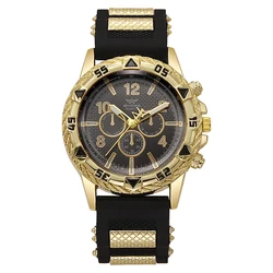 Men's Fashion Sport Silicone Wristwatch (Gold black)