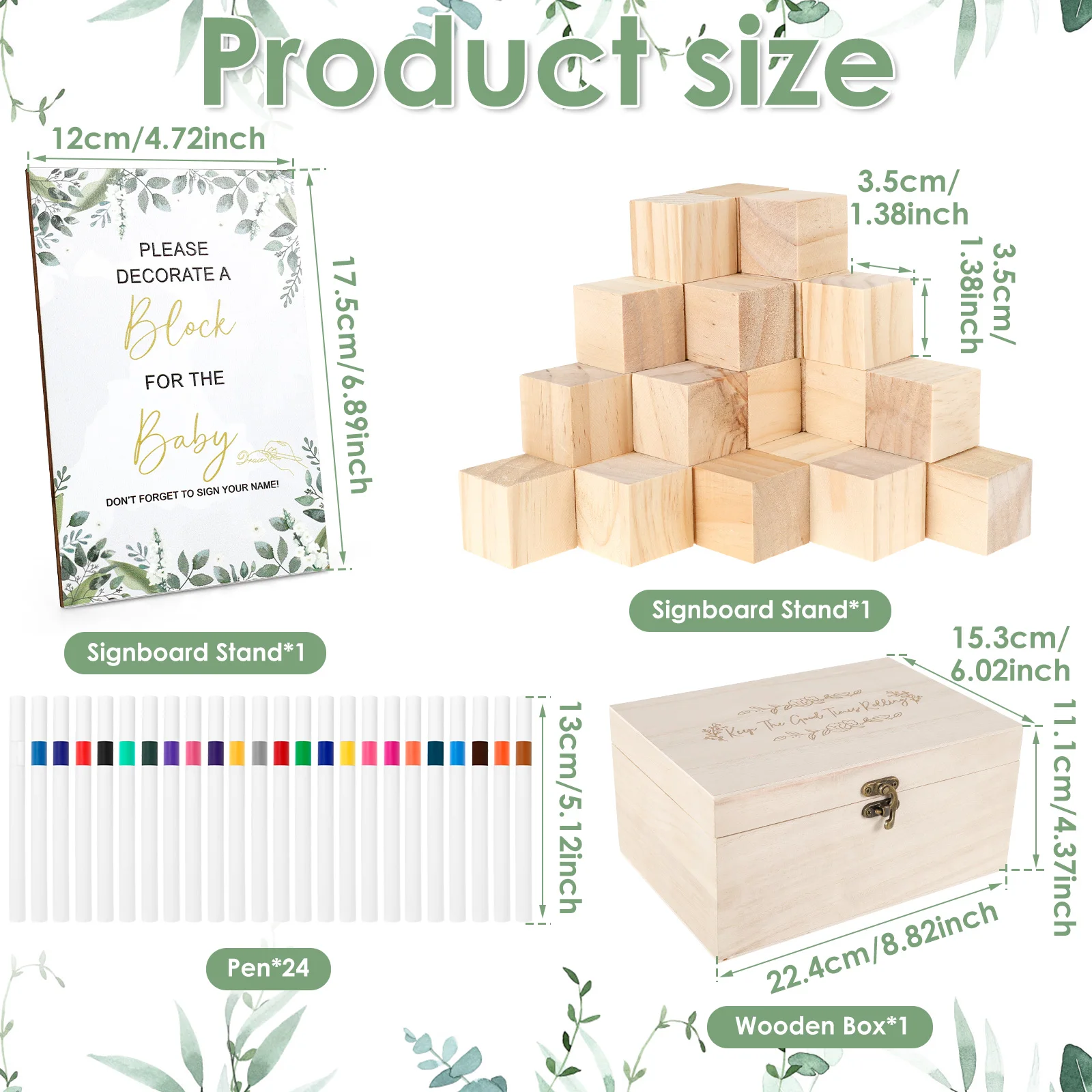 50/78Pcs Fun Baby Shower Games Sign Kit Baby Shower Wooden DIY Blank Blocks to Decorate Game Kit Freehand Painting Markers