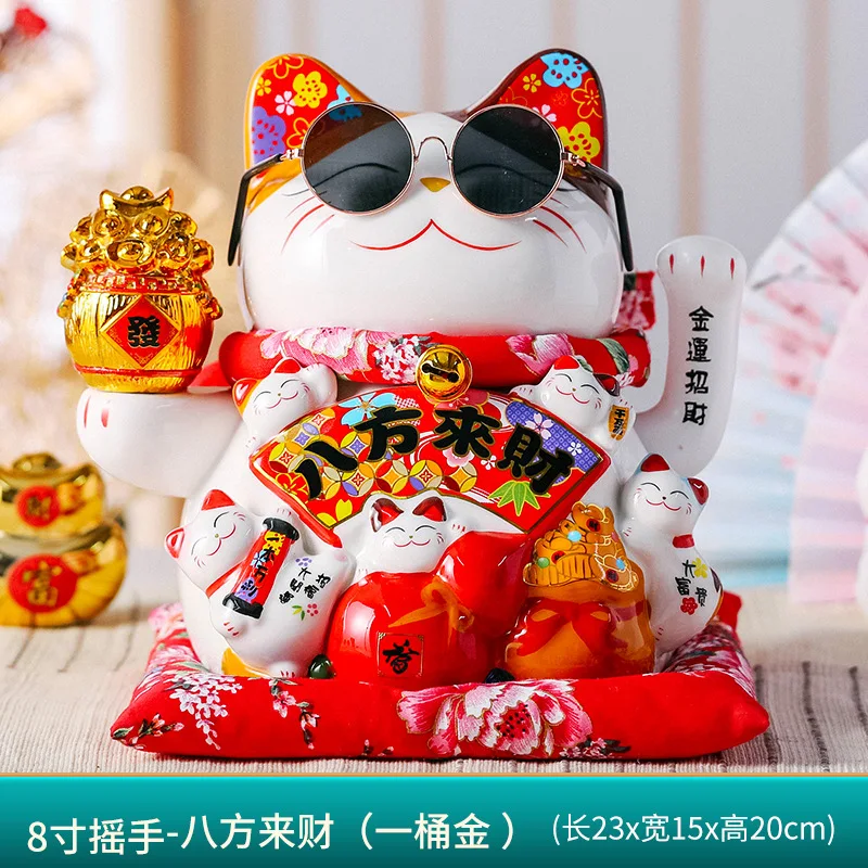 8-inch shaking hand lucky cat ceramic ornaments large and small shop opening cashier front desk creative gifts 