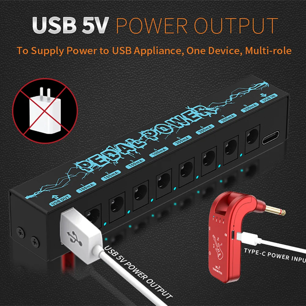 Guitar Pedal Power Supply 8 Isolated DC Output 9V 300mA/100mA Pedalboard Short Circuit Overcurrent Protection guitar pedal power supply