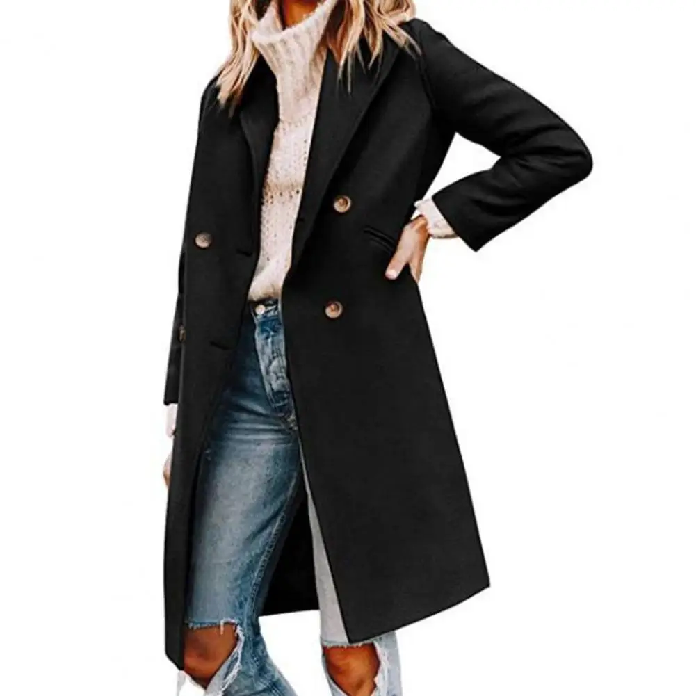 

Женское зимнее пальто, однотонный теплый двубортный кардиган средней длины на пуговицах с карманами, плотный кардиган для осени