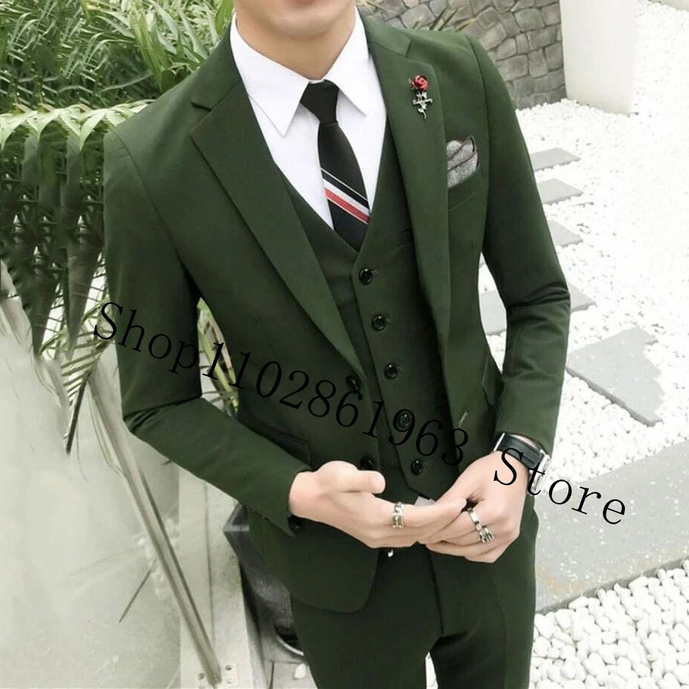 New Arrival Male Suits Slim Fit Notched Lapel Two Butons 3 Pieces Best Men Suits for Wedding Blazer+Vest+Pants Costume Homme