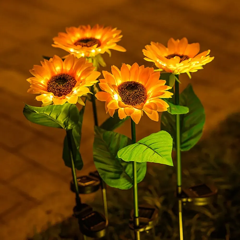 1pcs, Sunflower Solar Lamp, 3 LED Sunflower Yellow Flower Lamp Decor,For the decoration of patios, lawn gardens 3