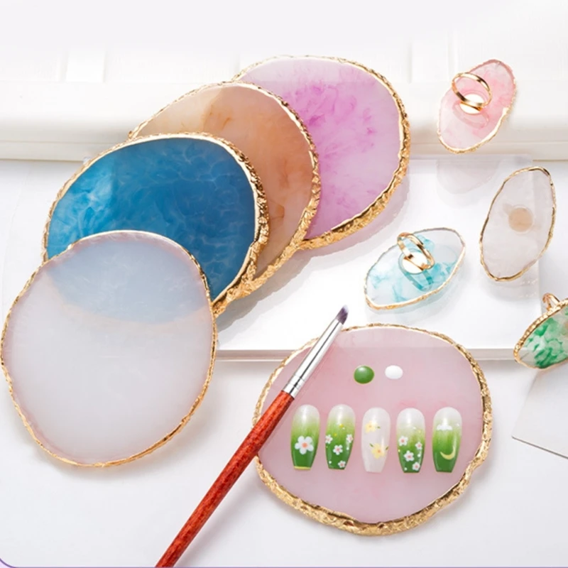 

Portable Resin Marble Nail Art Mixing Plates Adjustable Painting Brush Finger Holder for Manicure and Makeup Drop Shipping
