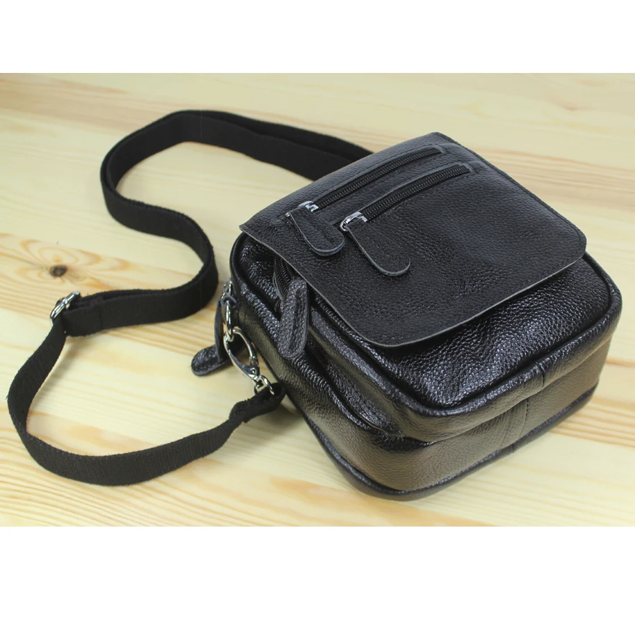 

3USE Multi-pocket 100% Genuine Leather Messenger Bag Men's Leisure Crossbody Bag Male Small Shoulder Sling Casual Bag Black M153