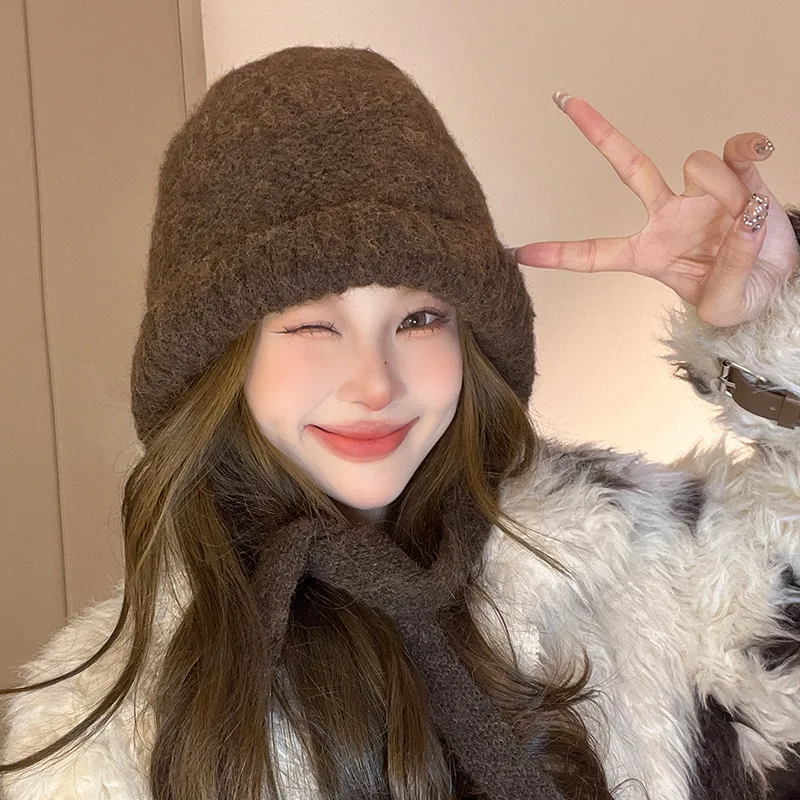 Fashion Y2K Cute Beanie Autumn Winter Women Warm Japanese Knit Hat Pile Caps Men Ear Protection Tie Pullover Hat Gorro Bonnet 4